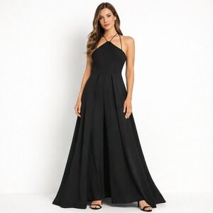 Julia Jordan Black Halter Neck Wide Leg Jumpsuit with Overlay Skirt Sz 16 Event